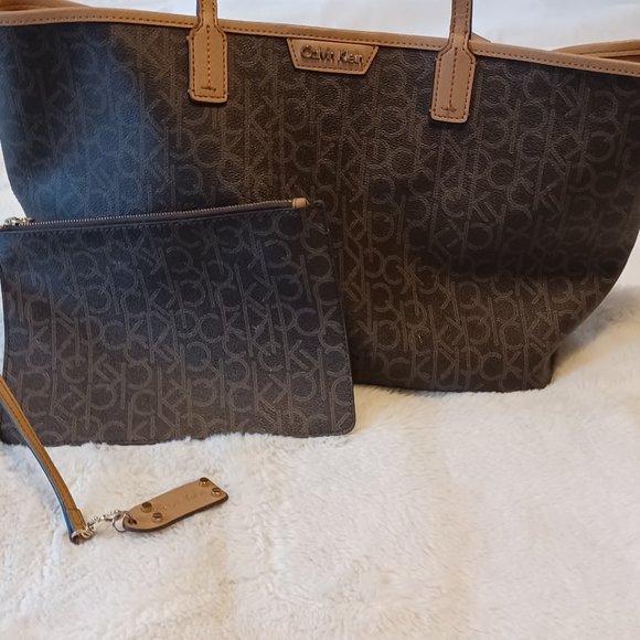 Calvin Klein Monogram Tote and Cosmetic Bag - Picture 1 of 3
